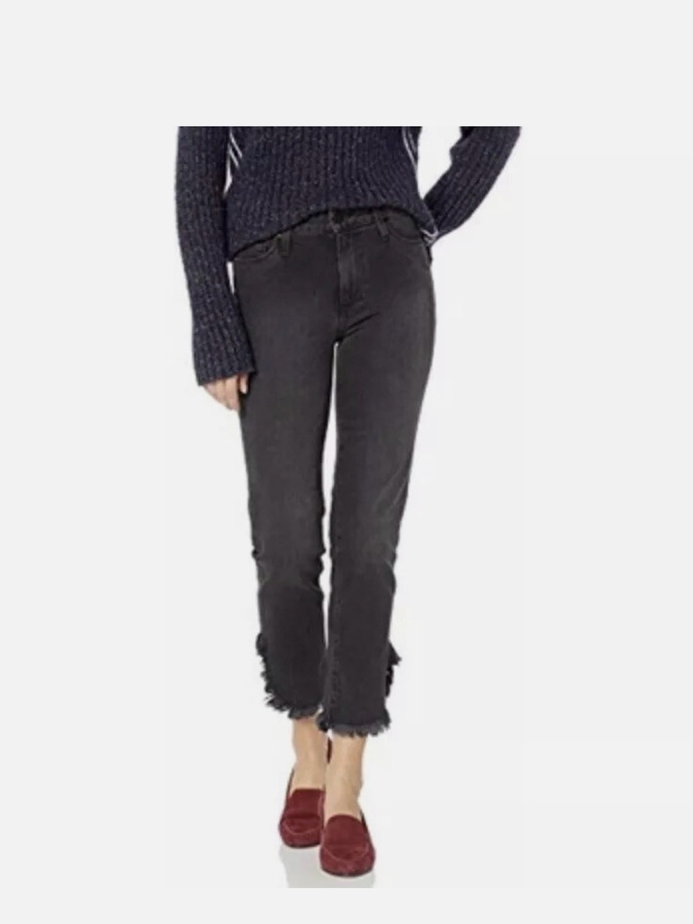 PAIGE Black Frayed-Hem Flare Jeans